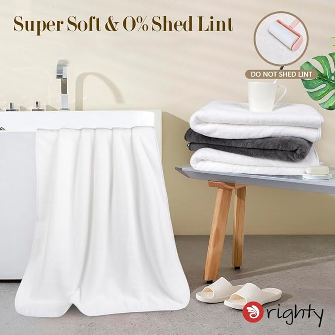 Orighty Bath Towel Pack of 4(27’’ x 54’’) - Soft Feel White Bath Towel Sets, Highly Absorbent Microfiber Towels for Body, Quick Drying, Microfiber Towels for Sport, Yoga, SPA, Fitness