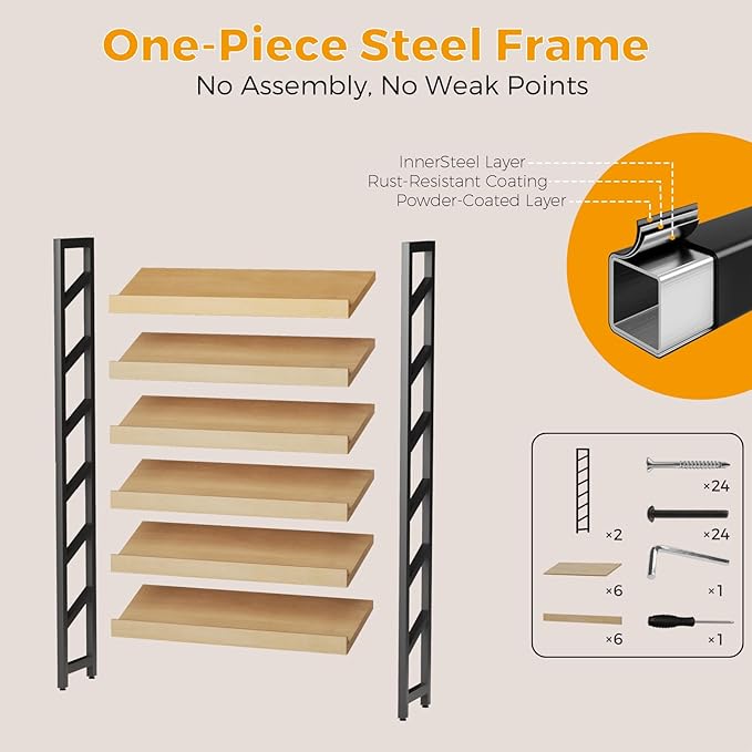 6-Tier Floor Standing Magazine Rack, Modern Literature Display Stand, Heavy Duty Steel Display Shelf with 38° Slant & 2.75" Lip, for Office/Airport/Bookstore/Library, 39"L x 12"W x 71"H (Black)