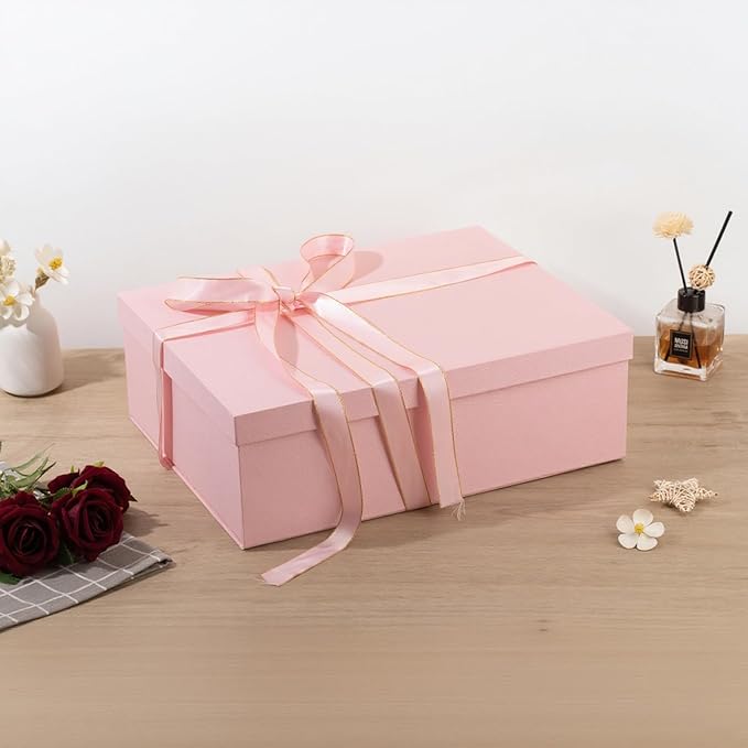 Rinrda Extra Large Gift Box 16.5x13x5.5 inches,Pink Gift Boxes with Lids for Presents,Perfect for Birthday,Valentine's Day,Christmas,Anniversaries,Contains Card,Ribbon,Shredded Paper Filler.
