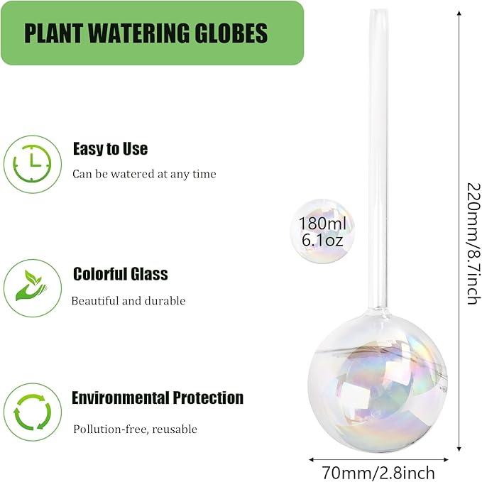 Plant Watering Globes- 4 Pack Iridescent Rainbow Glass Water Bulbs Self Watering Spikes Planter Insert Automatic Plant Watering Bulbs Devices for Indoor and Outdoor Plants