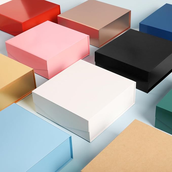 6 Gift Boxes with Lids 9x9x3.4 Inches, Gold Groomsmen Proposal Boxes with Magnetic Closure for All Occasion (Glossy Gold)