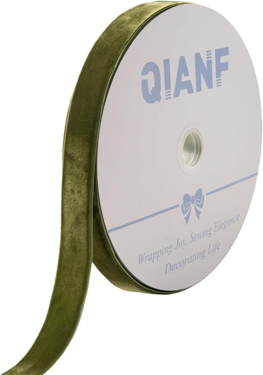 Vintage Moss Green Velvet Ribbon Christmas Ribbon for Gift Wrapping Crafts Christmas Tree Ornaments Garland Decorations, 1 Inch X 25Yd