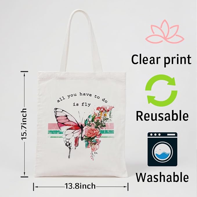 Inspirational Canvas Tote Bag, All You Have To Do Is Fly Shoulder Tote Bags, Inspirational Canvas Totes to Work Traveling, Christmas Gifts for Friends and Family, Holiday Gift Bags for Wrap Storage