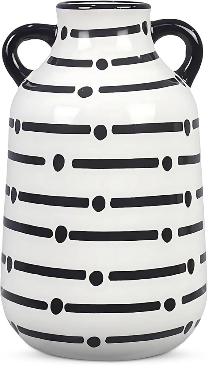 Young's Inc Ceramic Black and White Vase – Modern Minimalist Monochrome Decorative Flower Vase for Home, Office, Wedding, and Centerpieces, 7” Tall