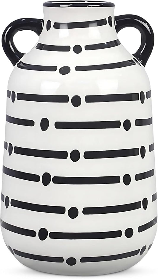 Young's Inc Ceramic Black and White Vase – Modern Minimalist Monochrome Decorative Flower Vase for Home, Office, Wedding, and Centerpieces, 7” Tall