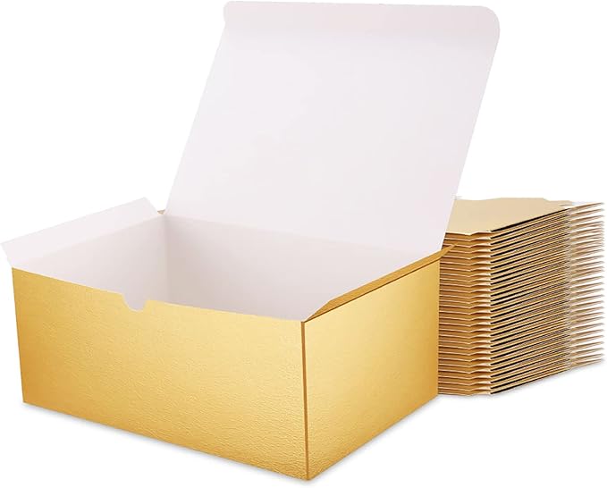 30 Gift Boxes 9.5x6.5x4 Inches Premium Gift Boxes Bridesmaid Proposal Boxes, Paper Gold Gift Boxes with Lids for Light Weight Gifts, Crafting, Cupcake Boxes (Grass Texture Gold)