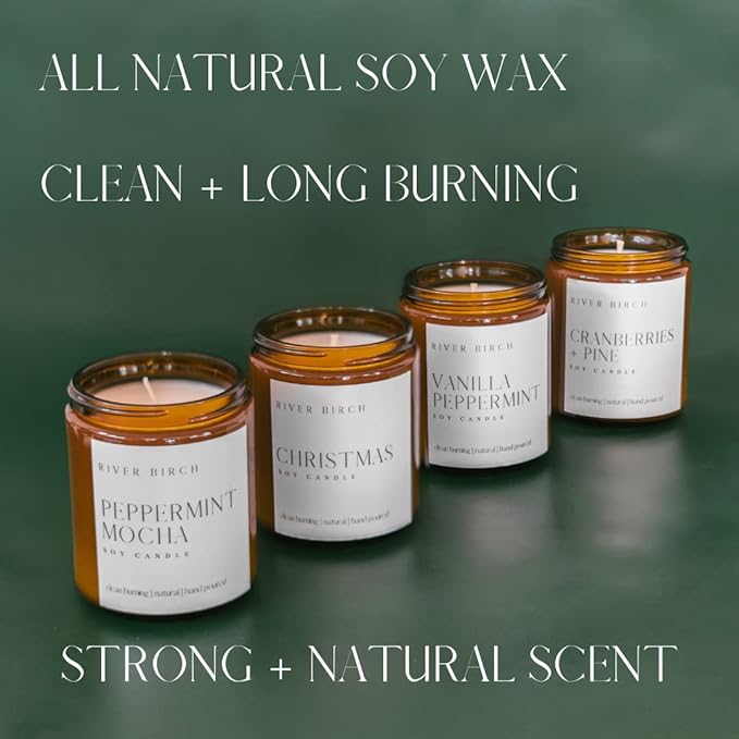 River Birch Candles Cranberries + Pine Scented Candle | Premium, All-Natural, Non-Toxic, Soy Amber Jar Candles | 8.5oz 40 Hr Burn Time | Cozy Relaxing Gifts for Home