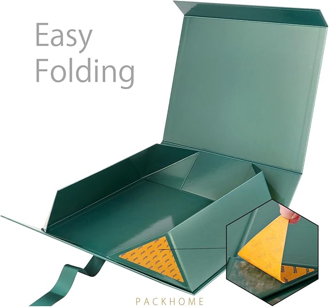 PACKHOME 17x14.5x5.5 Inches, Extra Large Gift Box with Lid, Magnetic Closure Boxes with Ribbon for Clothes and Large Gifts (Glossy Green)