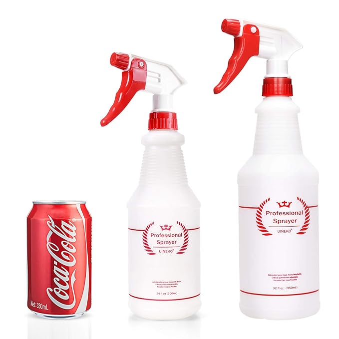 Plastic Spray Bottle 2 Pack, 32 Oz, All-Purpose Heavy Duty Spraying Bottles Leak Proof Mist Empty Water Sprayer for Cleaning Solution, Essential Oils, Hair, Planting, Pet with Adjustable Nozzle - Red
