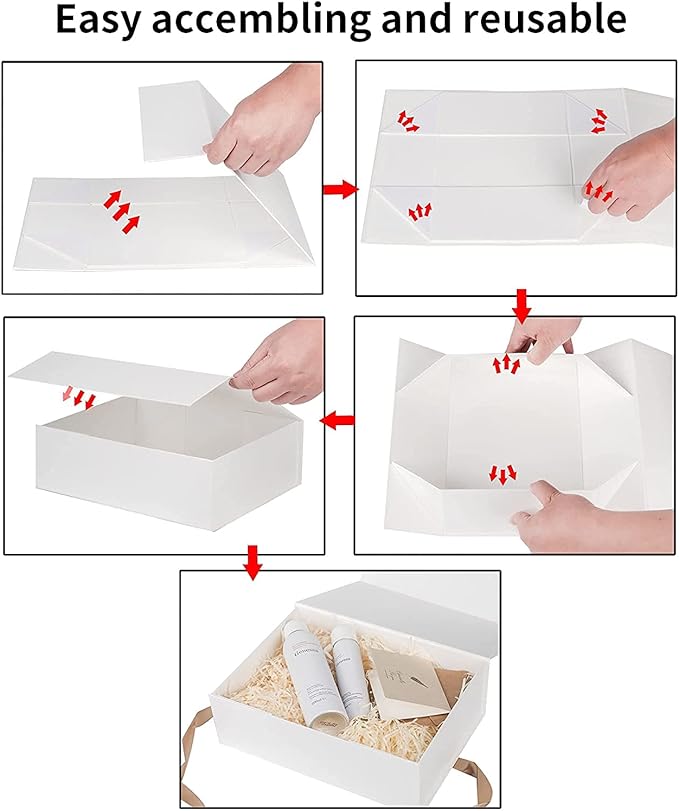 LIFELUM Large Gift Box 14"x8.5"x4.5" Christmas Gift Boxes for Presents Bridesmaid Box for Anniversary Wedding Proposal Birthday, White Gift boxes with Shredded Filler Card Ribbon