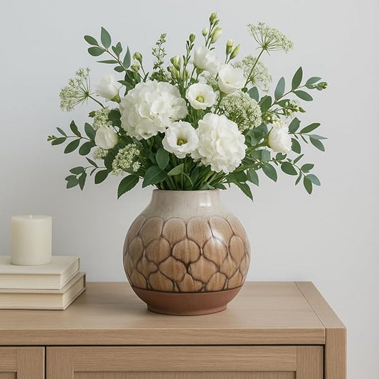 Ceramic Vase for Living Room Decor – Perfect for Modern Room and Home Decor – Stylish Flower Vase for Bedroom, House, Office, and Table Accent – Elegant Bookshelf Accessory – 6", Brown