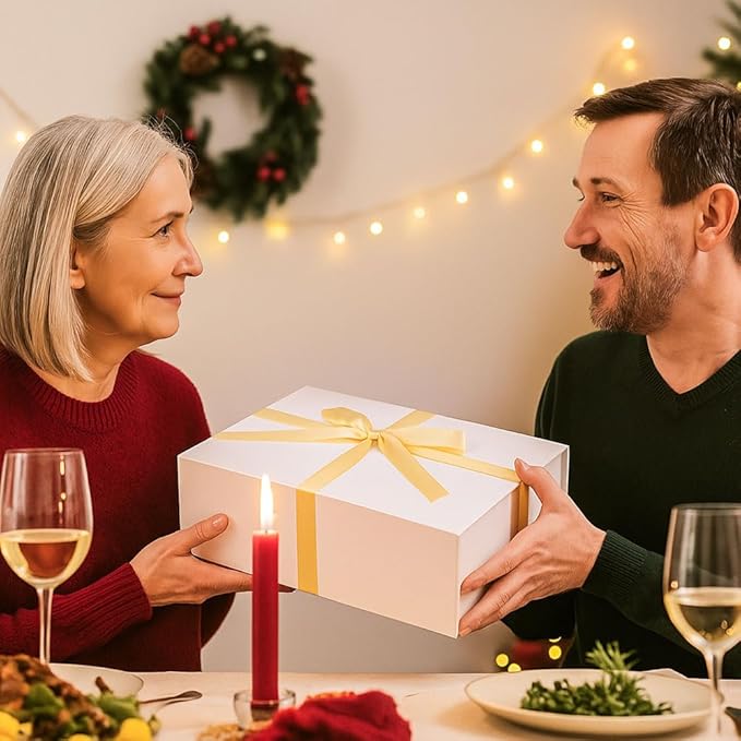 UoeRing 1 Pcs White Gift Box,11.5x8x4 Magnetic Gift Box for Presents with Lids Rectangle Collapsible for Bridesmaid Proposal Box,Wedding,Christmas,Birthday Gift Packging with Ribbon Card Envelope