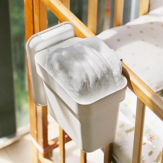 0.8 Gallon Hanging Small Trash Can with Lid for Cupboard/Bathroom/Bedroom/Office/Camping, Mini Desk Trash Can with 150 Pcs Trash Bags, White