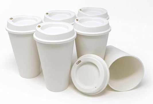 Rolling Sands USA Made 16 oz Reusable Coffee Cups with Lids 6 Pk, To Go Travel Cups, Hot or Cold Drinks, Dishwasher and Microwave Safe, White