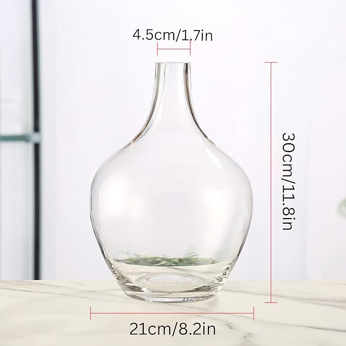 Ryddelighome Clear Glass Vase for Flowers - 12 Inch, Large Round Jar Jug Decor for Table, Glass Vases for Pampas Grass Flowers & Plants, Jarrones Grandes para Sala Elegantes