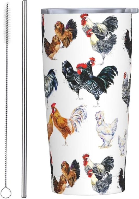 Farm Chickens Tumbler,Chickens 20oz Stainless Steel Insulated Travel Tumblers,Travel Coffee Mug with Lid and Straw Water Bottle Drink Tumbler Cups Gifts for Women Men Lovers