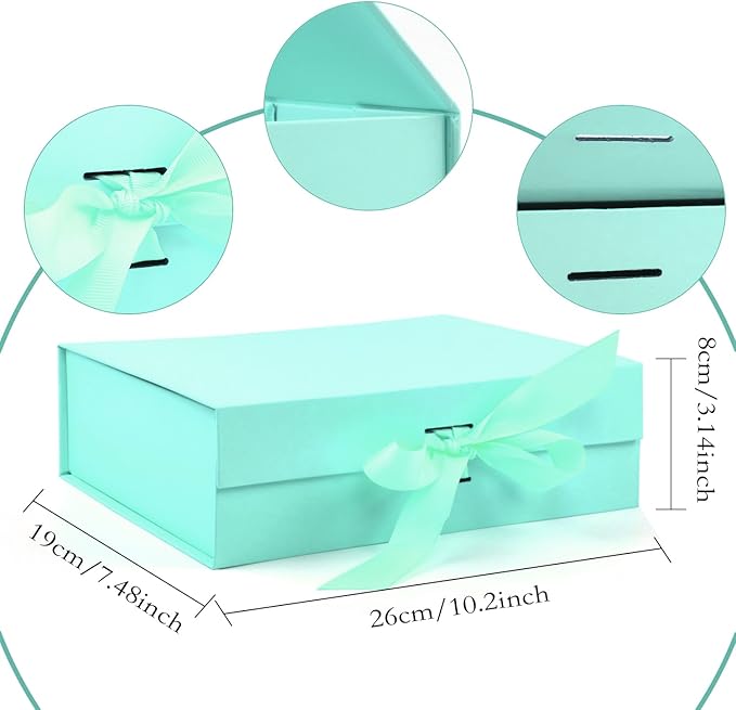Large Gift Box, 5-Pack Magnetic Lid Gift Box Ribbon Closure Bo Elegant Gift Packaging Luxury Gift Box Decorative Gift Box,10.5x7.5x3.1" - Multi-Occasion Packaging Boxes (Green)