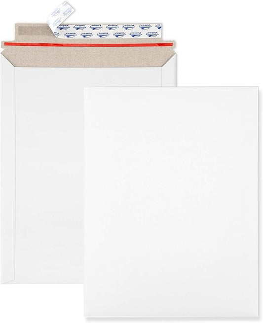ValBox 9x11.5 Self Seal Photo Document Mailers 25 Pack Stay Flat White Cardboard Envelopes, 9.25 x 11.75 Inches