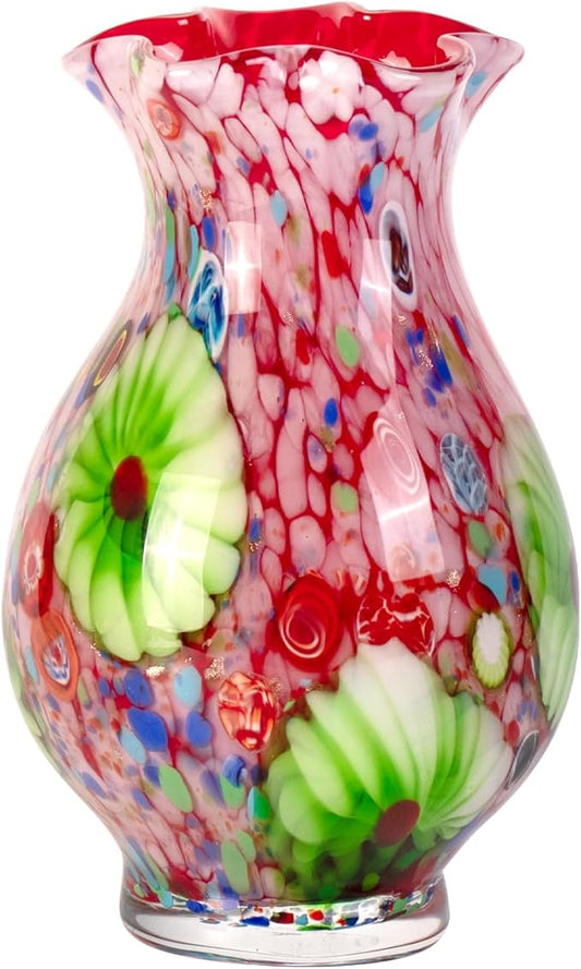 KAMMAK Colored Glass Vase, Beautiful Hand Blown Decorative Vase, Modern Art Vase for Flower Mantle Dining Table Centerpiece, Entryway Living Room Wedding Decoration, FH025