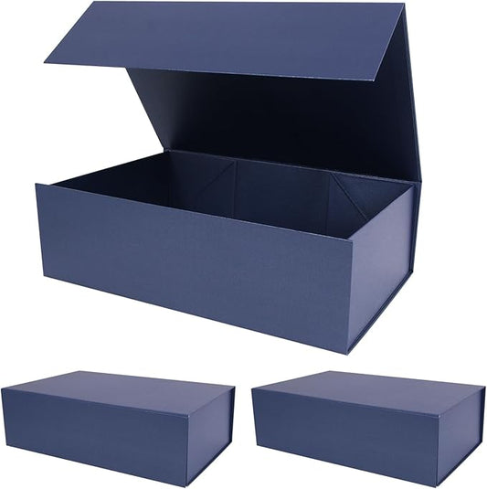 RayofSun Navy Blue Gift Boxes with Magnetic Lids for Presents 13.7x9x4.3 inch Large Decorative Boxes, Bridesmaid Groomsman Proposal Box for Wedding,Christmas,Birthday (3PCS)