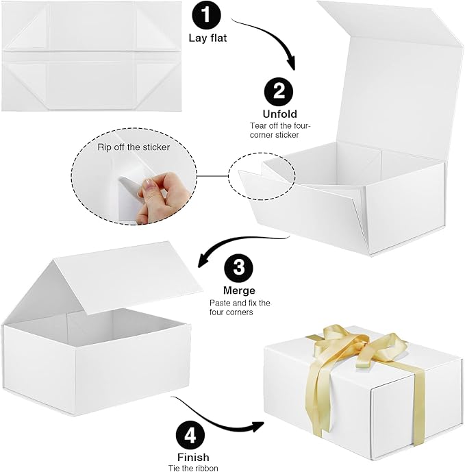 MOYEUPAC White Gift Box,9" X 7" X 4" with Lids for Presents Magnetic Closure Gift Packaging for Christmas, Halloween, Birthday and Various Holidays (White)