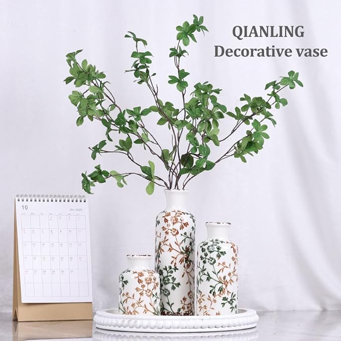 Ceramic Vase Set - 3 Ceramic Small Vases, Farmhouse Country Flower Vase Home Decor, Living Room Decoration, Table Decoration, Fireplace Decor, and Entrance Decorations Centerpiece