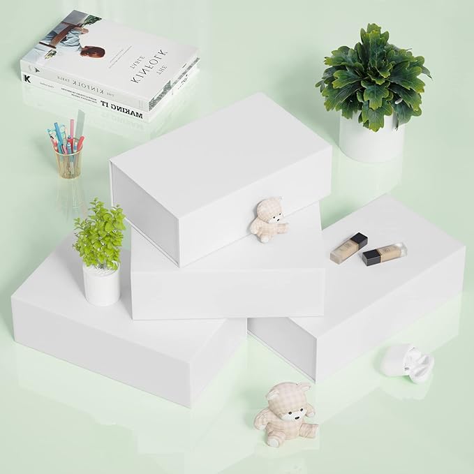 White Gift Box, 9.5x6x3'' Gift boxes for Presents with Lids Magnetic Closure Rectangle Collapsible for Bridesmaid Proposal Box, Wedding, Christmas, Halloween, Birthday Gift Packging