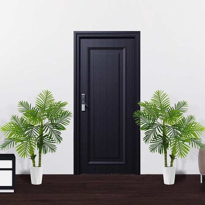 Artificial Palm Tree, 4ft Golden Cane Fake Palm Plant with Basket, Phoenix Palm UV Resistant Faux Plants for Indoor Outdoor Home Garden Patio Office Décor