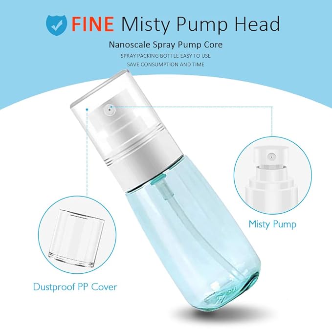 6 PCS Small Spray Bottle Travel Size 60ml 2oz Empty Spray Bottles Fine Mist Hairspray Bottle Mister Spray Bottle Refillable Containers for Essential Oils Cosmetic Skincare Perfume + Drawstring Bag