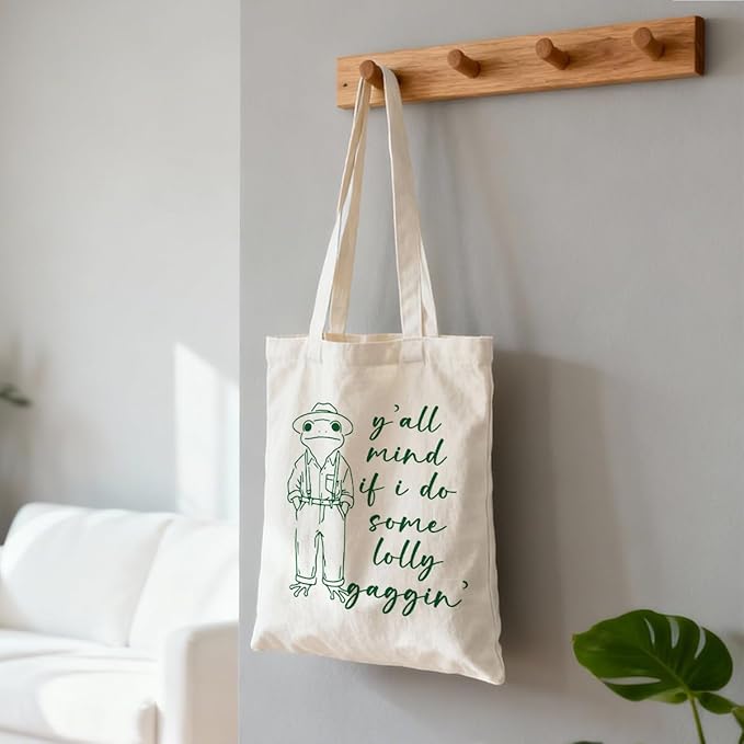 Funny Canvas Tote Bag for Women, Y'all Mind If I Do Some Lollygaggin' Reusable Shoulder Bags, Christmas Gifts to Friends and Family, Casual Canvas Totes for Work Traveling