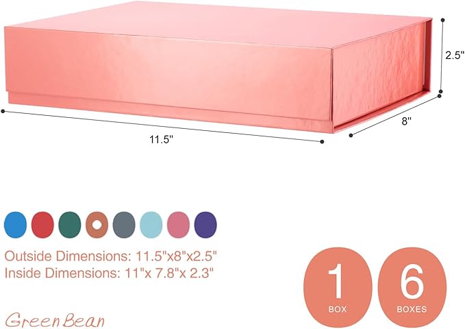GREEN BEAN 6 Gift Boxes 11x7.8x2.3 Inches, Gift Box Rose Gold Gift Boxes with Lids, Magnetic Gift Boxes, Shirt Gift Boxes for Clothes (Glossy Metallic Rose Gold, Polka Dot Design Inside)