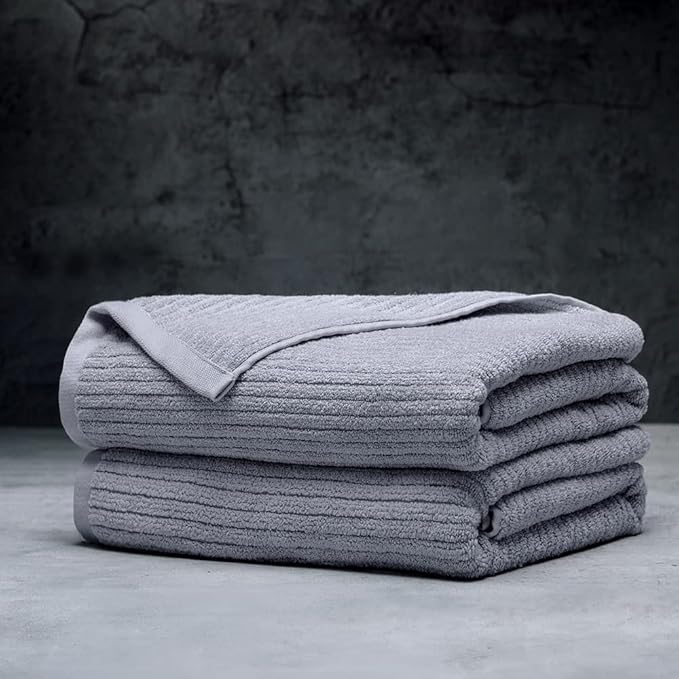 LUXOME Luxury Performance 2-Piece Bath Towel Set | Dual-Loop Design | Ultra Soft | Highly Absorbent | Quick Drying | Pebble (Light Grey)