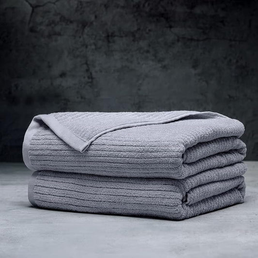 LUXOME Luxury Performance 2-Piece Bath Towel Set | Dual-Loop Design | Ultra Soft | Highly Absorbent | Quick Drying | Pebble (Light Grey)