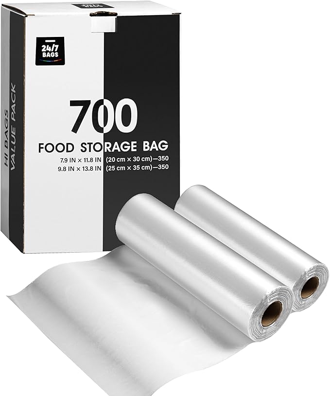8"x12" & 10"x14" Quart & Gallon Plastic Produce Bags on a Roll- 350 Bags Each (700 Bags), Clear Grocery & Bread Bags, Food Contact Safe (Small & Medium)