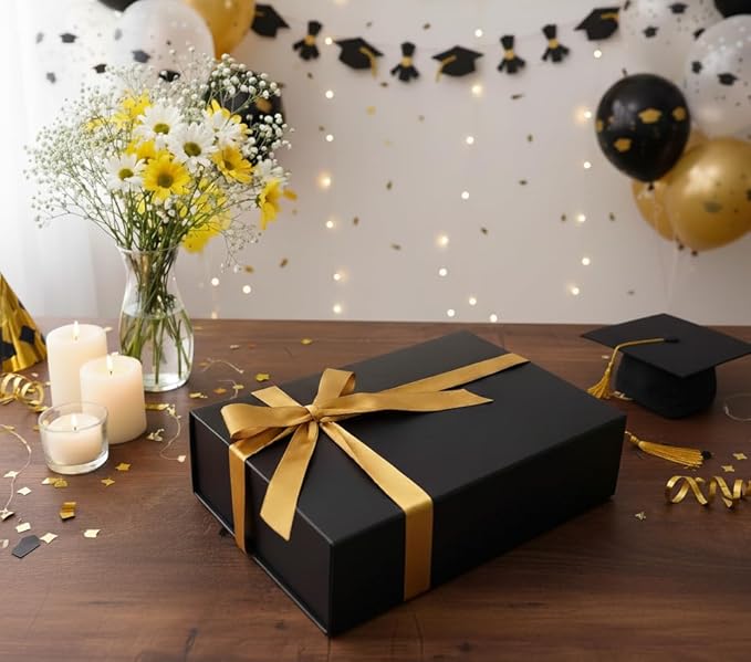 CECOBOX - Gift Boxes with Lids for Presents 13"x8.5"x4" - Matte, Collapsible Magnetic Closure Gift Box - Groomsmen & Bridesmaid Proposal Boxes, Wedding, PR, Birthdays, Holidays (Black)