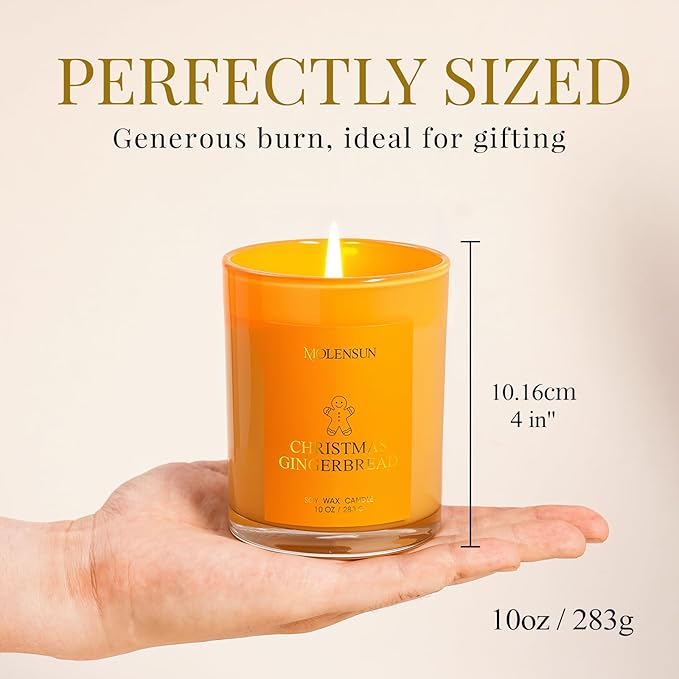 Christmas Gingerbread Candle, 10oz Soy Scented Candle for Home, Christmas Birthday & Holiday Gifts for Women & Men, Long Lasting 50+ Hour Clean Non-Toxic Burn, Elegant Winter & Christmas Home Decor