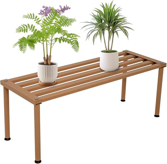 Metal Plant Stand, Rust-proof Aluminum Display Rack, Plants Display Stands Decoration Racks for Living Room Garden Balcony Patio (Wood Color, 31.5Inch Tall Leg)