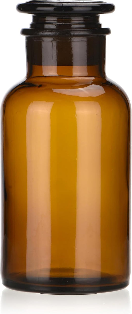 Lab Glass Reagent Bottle,Wide Mouth Glass Storage Bottle with Ground Stopper,Decorative Bottles/Vase (Amber, 500ML)