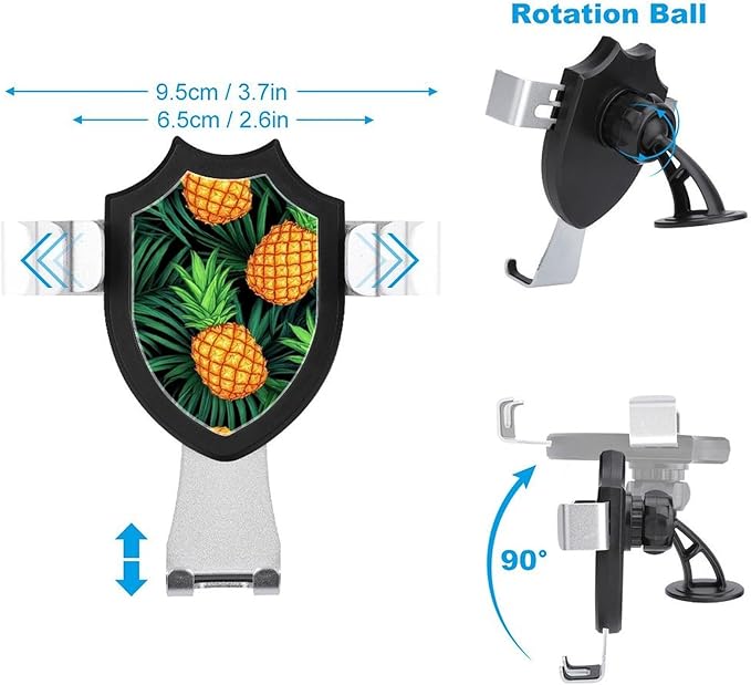 Fashion Phone Holders Phone Mount for Car Dashboard Air Vent Windshield Pineapples Tropical Palm Branch Black