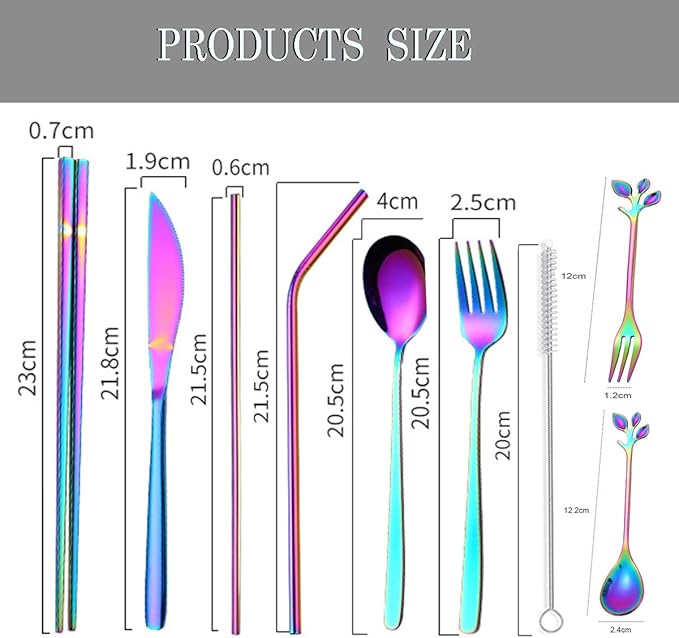 Travel Utensils Set with Case Reusable Stainless Steel Silverware Flatware Set 9 Pcs Portable Cutlery Eating Utensils Set for Lunch Boxes Workplace Camping School, Dishwasher Safe (Multi)
