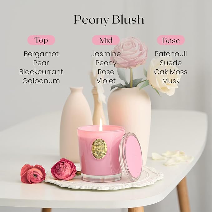 M&SENSE Natural Soy Candle| Peony Blush Pink | 10.2 oz, 55H Burn | Luxury Scented Candle for Relaxation, Gifting, Home Décor | for Bedroom, Office, Party