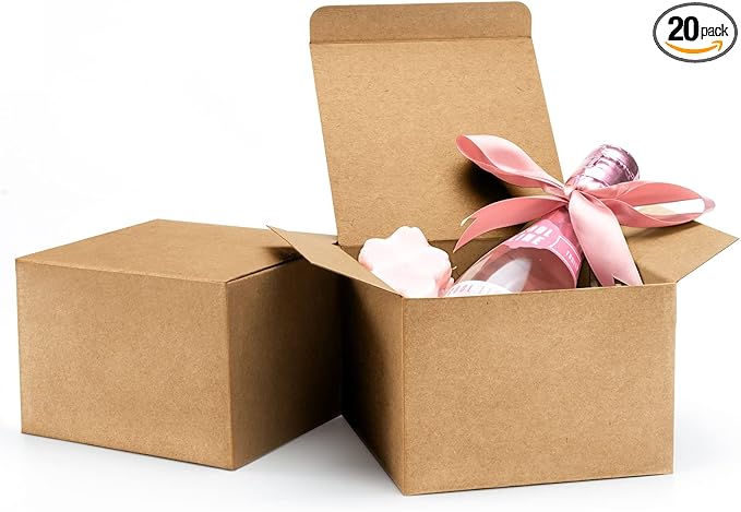 ValBox 5x5x3.5 Brown Gift Boxes, 20 PCS Gift Boxes with Lids for Presents, Small Bridesmaid Box for Gifts, Wedding, Crafting, Recyclable, Easy Assemble Cardboard Boxes