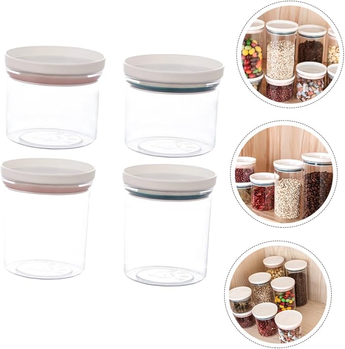 4pcs Plastic Sealed Canisters with Airtight Lids for Kitchen Food Storage Transparent Containers for Coarse Cereals Grains and Snacks Pantry Organizers