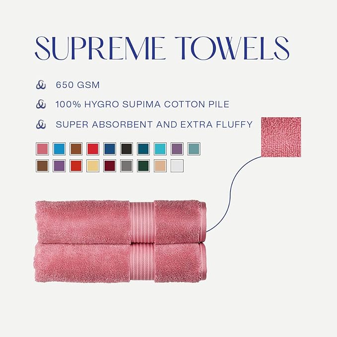 Christy Supreme Hygro 6 Piece Towel Set | Blush Pink | 100% Luxury Supima Cotton | Ultra Soft | Super Absorbent | 650GSM | 2 Bath Towels 2 Hand Towels 2 Face Cloths