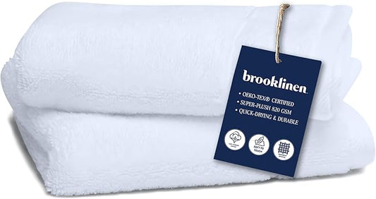 Brooklinen Super-Plush Turkish Cotton Washcloths Set of 2 Cotton, 820 GSM, Highly Absorbent, Machine Washable, Perfect for Home & Bathroom (13" x 13", Solid White)