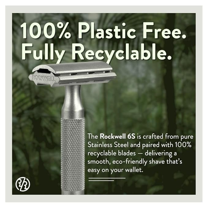 Rockwell Razors 6S Matte Stainless Steel Safety Razor. Adjustable Single Blade Razor With 6 Shave Settings and 5 Recyclable Blades. Custom Shaves For Men and Women. Reduces Razor Burn and Irritation.