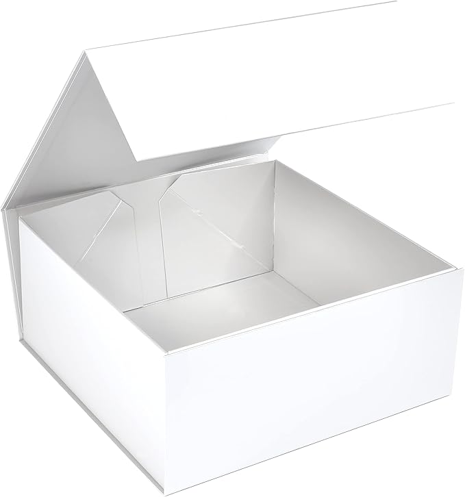 CECOBOX - Gift Boxes with Lids for Presents 8"x8"x3.1" - Matte, Collapsible Magnetic Closure Gift Box - Groomsmen & Bridesmaid Proposal Boxes, Wedding, PR, Birthdays, Holidays (White)