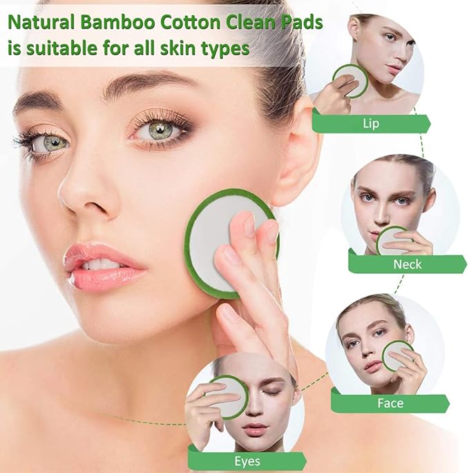 20Pcs Reusable Makeup Remover Pads, Bamboo Washable Cotton Rounds with Cotton Laundry Bag and Round Box for Storage for Eye Face Makeup Remover Eye Shadow Mascara Lipstick (1)