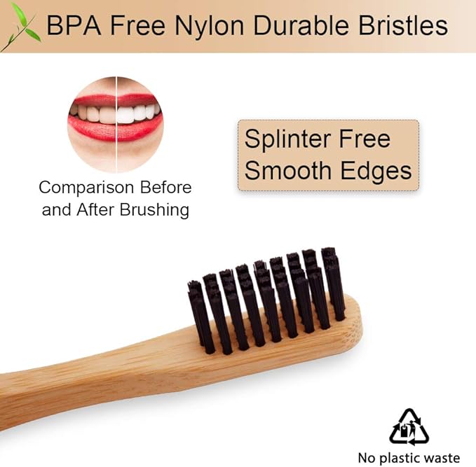 Virgin Forest 6 Pcs Biodegradable Bamboo Toothbrushes, Natural Eco-Friendly BPA-Free Toothbrushes, Best Travel Wood Toothbrush Set for Sensitive Gums