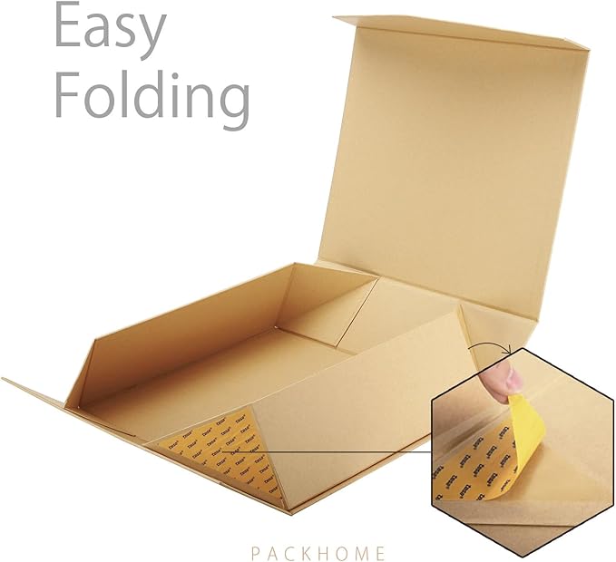 PACKHOME 17x14.5x5.5 Inches, 3 Extra Large Gift Boxes with Lids, Magnetic Closure Boxes for Clothes and Large Gifts (Kraft)